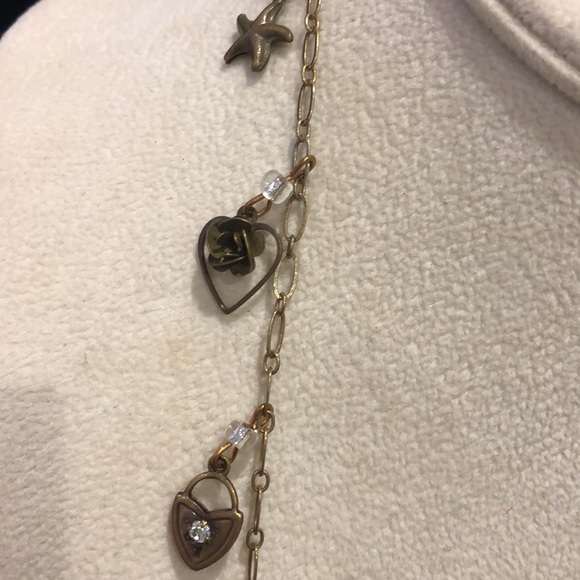 Vintage Charm All Antiqued Gold & Crystal Long Necklace-Boutique - Picture 7 of 7